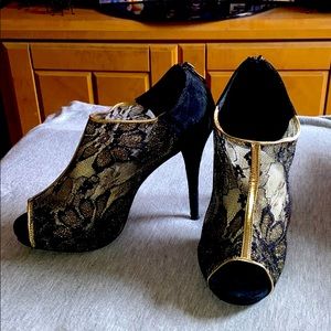 Shimmer lace booties with matching clutch